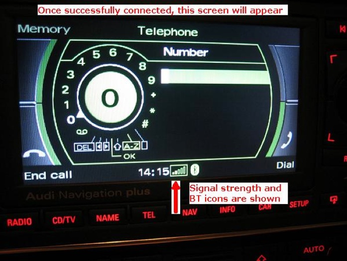 Audi BT number dial screen